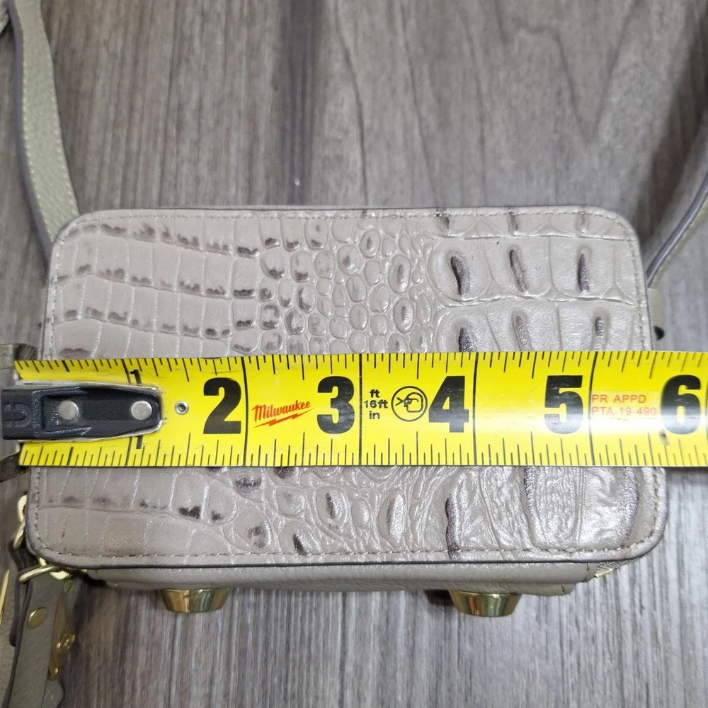 G.I.L.I. Taupe Leather Croc Embossed Crossbody Bag with Built-in Wallet Mini